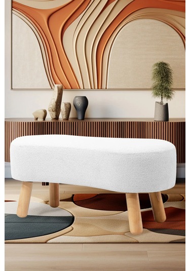 Zem Dublin Bohem Ahşap Ayaklı Puf/bench, Beyaz