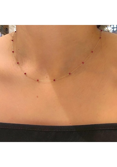 Glorria Glorria Altın Mercan Taşlı Sıra Kolye