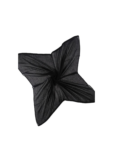 İç Başörtüsü %100 Pamuklu Siyah Tülbent - Kenarları Oyalı 90x90 Cm Kadın Tesettür Yazma Başörtü Siyah
