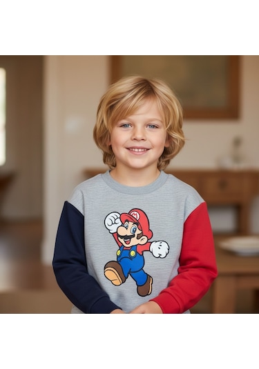 Mario Kışlık Erkek Çocuk Sweatshirt Gri