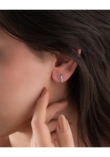 925 Ayar Rodyum Kare Halka Gümüş Küpe Minimal, Zarif Ve Hafif Gümüş