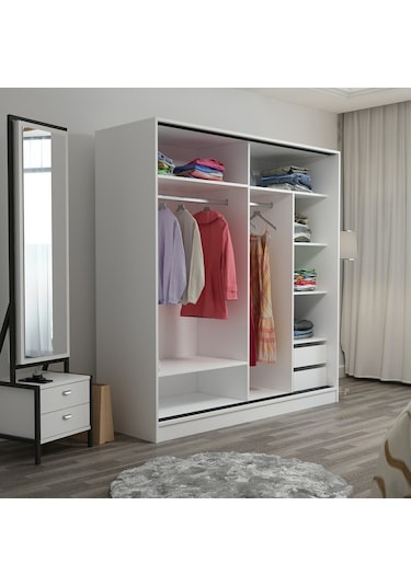 Minarmobilya Minar Kale 2 Kapaklı Sürgülü Dolap 180 Cm - Beyaz