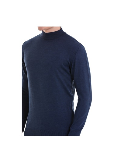 Hatemoğlu İndigo Regular Fit Düz Yarım Balıkçı Yaka Yünlü Triko Kazak İndigo