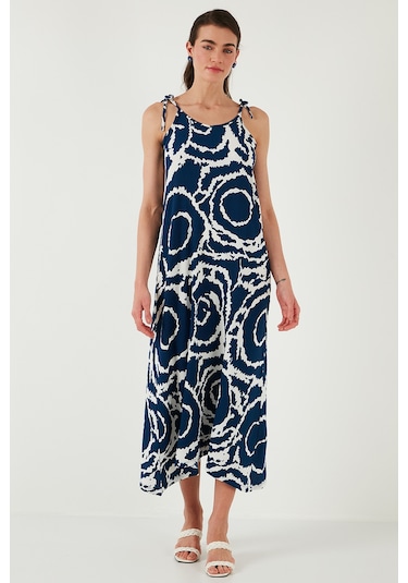 Lela Regular Fit Ip Askılı Uzun Bayan Elbise 5865732 Lacivert