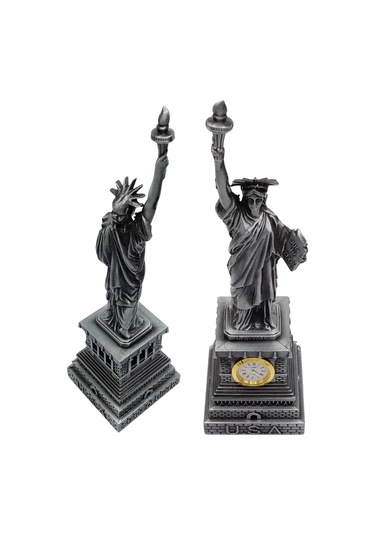 Metal Saatli Özgürlük Heykeli Gümüş Vintage Dekor Usa 25cm