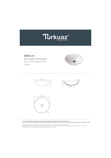 CeraStyle Zero Tezgah Üstü Çanak Lavabo 46 cm