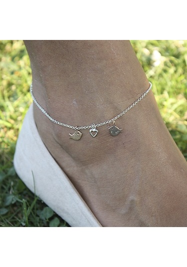 Rose Kuş Ve Kalp Figürlü Taşsız Halhal Gümüş