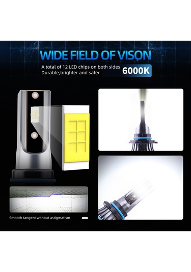 Ranyeek Q2 Led Araba Farları 9006/hb4 Çift Paket - Ip68 Su Geçirmez 6000lm 6000k 200m Işık Aralığı