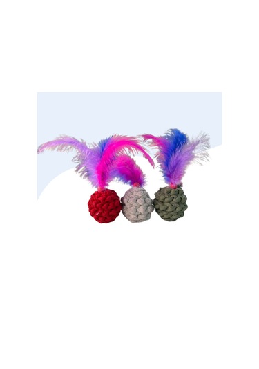 3lü Örme Ve Tüylü Kedi Top Oyuncağı Seti1