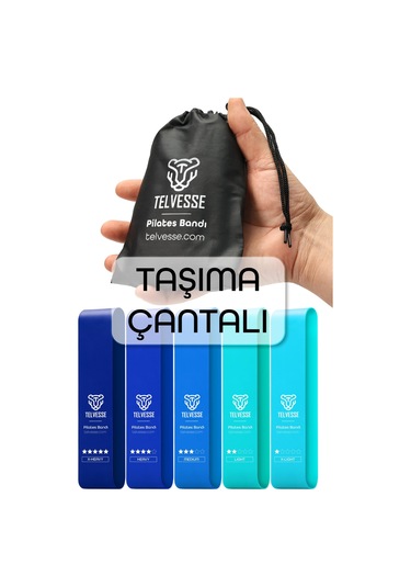 5 Li Çantalı Pilates Direnç Bandı Seti Egzersiz Squat Aerobik İçin Kapalı Uç Loop Lastik Mavi Mavi