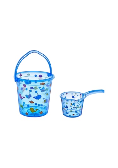 Babyjem Şeffaf Kova & Maşrapa Set Mavi Desenli