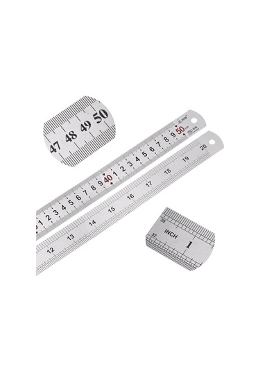 50cm 20 İnch - Çift Taraflı Paslanmaz Çelik Metal Cetvel - Kalınlık 1mm