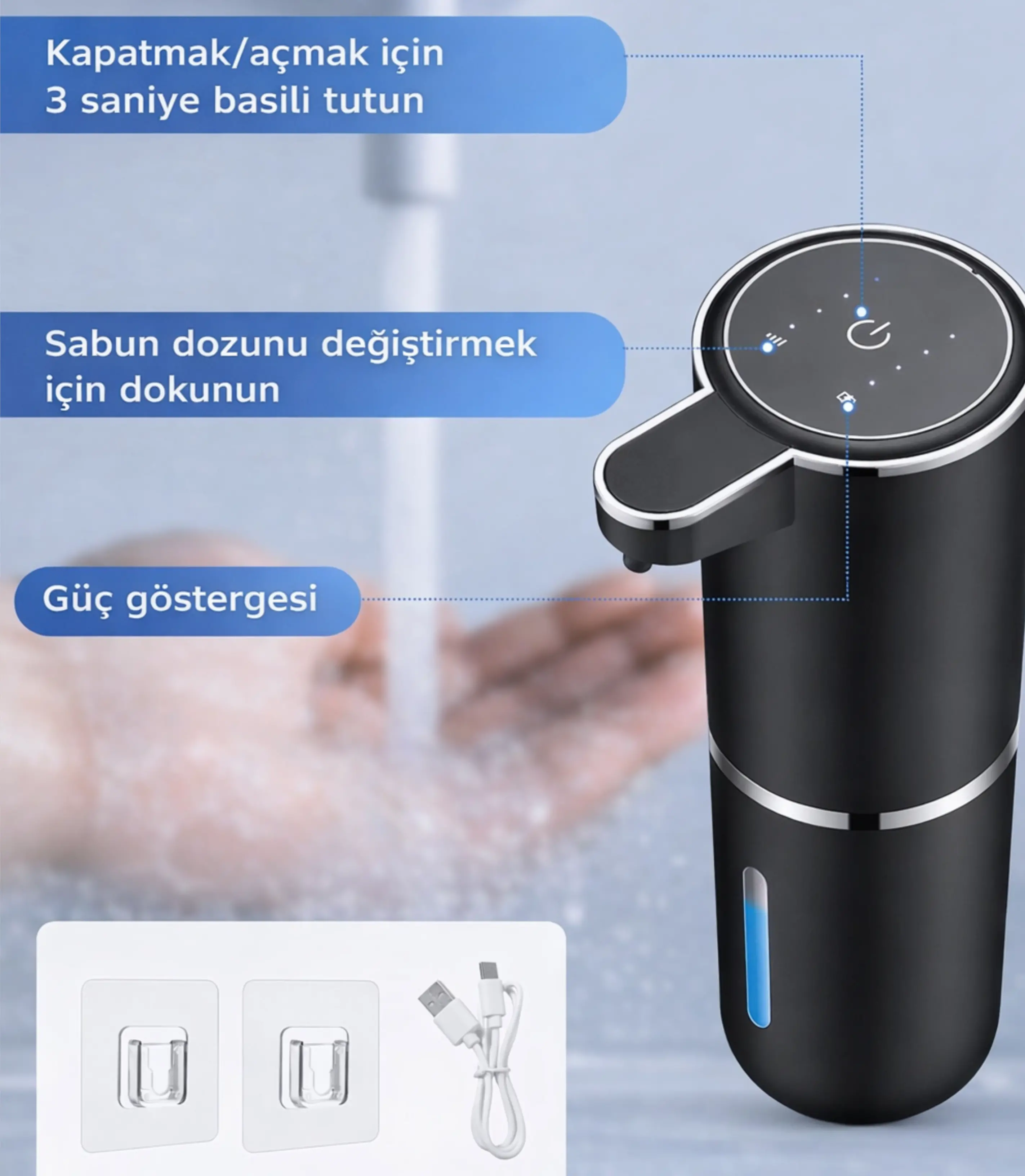 Nova S1 Akıllı Sensörlü Sabunluk Siyah