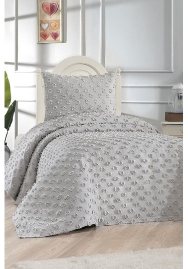 Çeyiz Diyarı Konik 2 Parça Tek Kişilik Pike Takımı Gri Gri