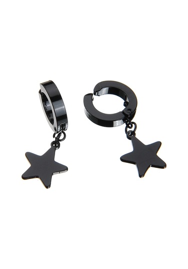 Sıkıştırmalı Yıldız Siyah Erkek Küpe Çelik Takı Aksesuar P24 T5