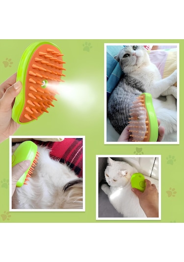 Justie Pet Buharlı Kedi Tarağı Buharlı Kedi & Köpek Yıkama Fırçası Turuncu - Yeşil