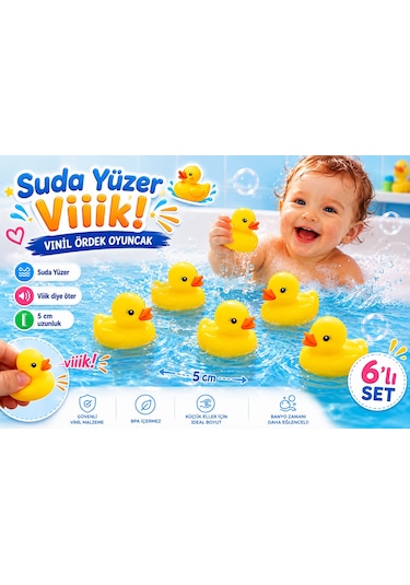 Vinil Ördek 6 Adet Sesli Banyo Oyuncağı Seti Ördek Kardeşler
