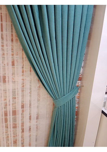 Çam Yeşili Renk Fon Kadife Perde Çift Kanat 1/3 Sık Pileli Dikim V-68 Çam Yeşili