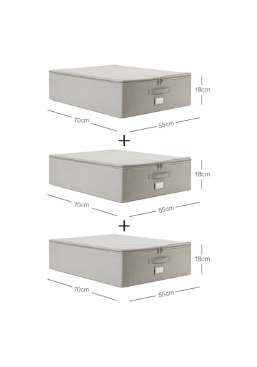 Ocean Home Textile 3'lü Büyük Boy Gri Balıksırtı Destekli Hurç Set 55 x 70 x 18 cm