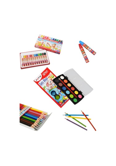 Fatih 3lü Boyama Seti Kuru Boya Sulu Boya Pastel Boya