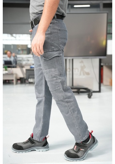 Uniprom İş Pantolonu Kot Kumaş Titan Flex Model Gri Gri