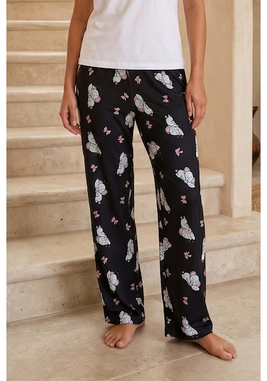 Remsa Kadın Viskon Kumaş Desenli Penye Tek Pijama Alt 41 Siyah05