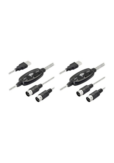 2x Usb Mıdı Kablo Adaptörü, Led Göstergeli Usb Tip A Erkek - Mıdı Din 5 Pin Kablo Arayüzü