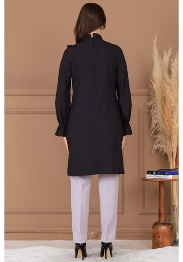 Asel Tunik Pantolon İkili Tesettür Takım Siyah Siyah