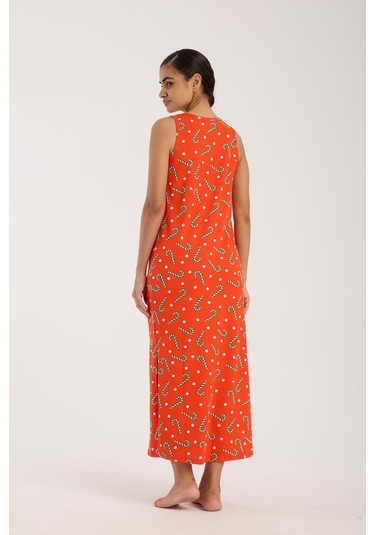 Akbeniz Kadın Kalın Askılı Yırtmaçlı Uzun Turuncu Gecelik Turuncu
