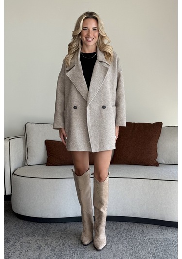 Vizon 1. Sınıf Kalite Balık Sırtı Oversize Kaşe Kaban Vizon