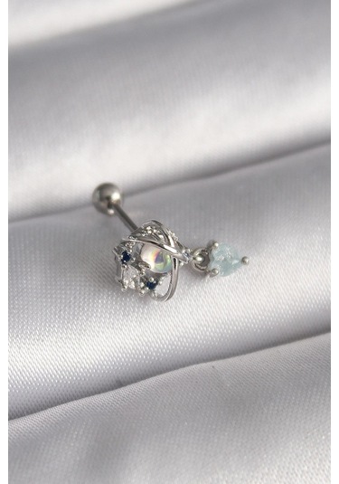 316l Çelik Gümüş Renk Zirkon Taşlı Sallantı Kalp Detay Tragus Piercing - Prt3500eb02969-8032 Gümüş