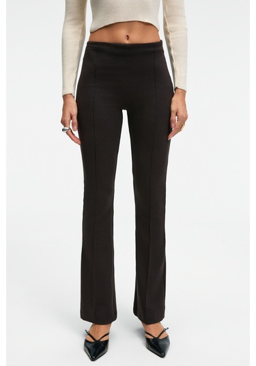 Grımelange Lysavıne Kadın Esnek Kumaşlı Slim Fit Koyu Kahverengi Pantolon Koyu Kahverengi