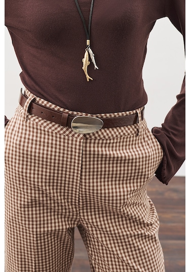 Oval Metal Tokalı Kemer Kahverengi Kahverengi