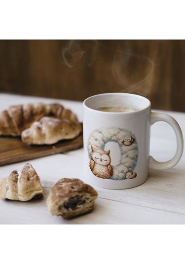 O Harfi Tasarım Bardak, Sevimli Hayvan Temalı Harf Bardağı Beyaz