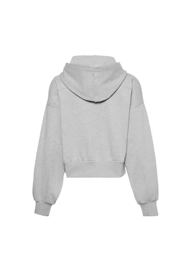 Kadın French Terry Fermuarlı Kapüşonlu Sweatshirt - Gri Melanj-8429 Bc06 Grey Heather