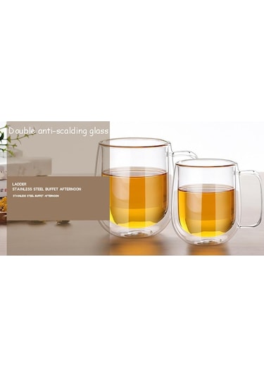 Bira Kahve Kalp Bardak Isıya Dayanıklı Anti-haşlanma Kolu Sütlü İçecek Kupa Çift Duvar Cam Bardak Çay Kupaları Şeffaf Drinkware 350ml