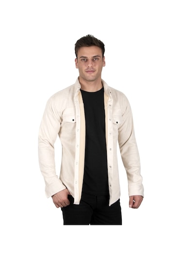 Deepsea Erkek Krem Çift Cep Süet Gömlek 2302329 Krem