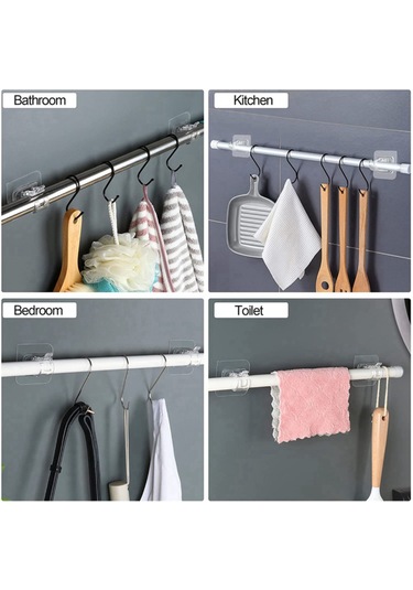 Shineyee Perde Çubukları İçin Deliksiz Montajlı Askı Kanca, Evde Kullanım, Şeffaf Renk, 20 Adet, 6x6x4 Cm, Pratik Ve Çok Amaçlı