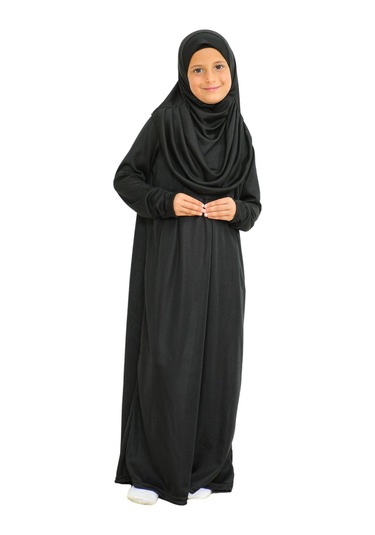 İki Parça Çocuk Elbisesi Seti Eşarp İle Takım Siyah