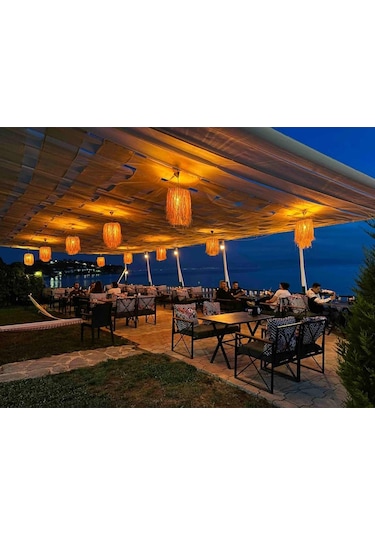 Hasır Doğal Saçaklı 35 Cm Dekoratif Rafya Avize Sarı Bej - Sarı