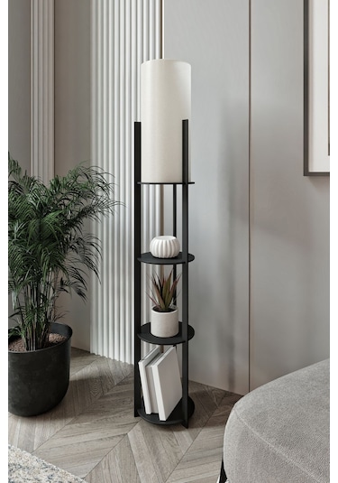 Ravilo Radiante Yuvarlak Raflı Lambader Siyah Siyah