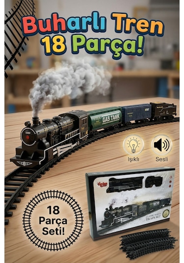 Vardem Işıklı Sesli Pilli Buharlı Tren Seti 18 Parça Raylı Oyuncak Tren