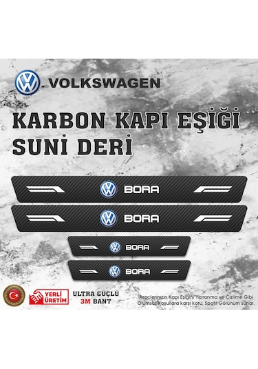 Volkswagen Bora Uyumlu Deri Karbon Kapı Eşiği Koruyucu Bant 4 Adet