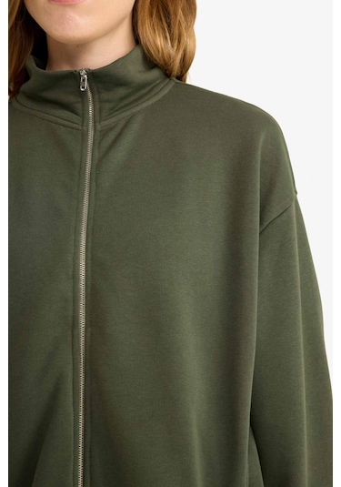 Defacto Regular Fit Basic Düz Fermuarlı Hırka F7107ax25aukh211 Haki