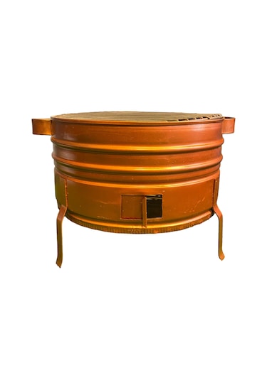 35 Cm Yüksek Ayaklı 3 Kapaklı Bakır Boyalı Yuvarlak Mangal Bakır