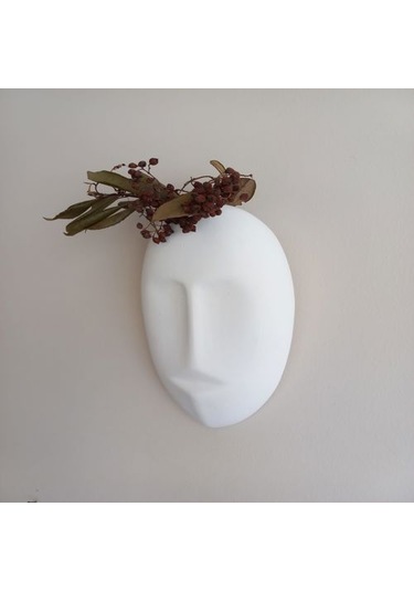 Dekoratif Mask Duvar Vazosu, Duvar Dekoru, Heykel Duvar Süsü, Beyaz