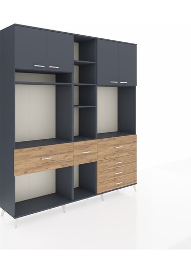 Hyperion Dolap 11 Raflı 6 Çekmeceli 4 Kapaklı 220x44x243 Antrasit-antrasit/çam Antrasıt/atlas Çam