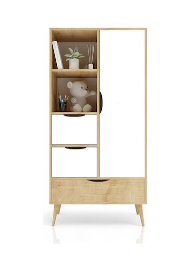 Floradesign Mango Çocuk Odası Takımı 1 Adet Gardırop +1 Adet Komodin Kahve Beyaz