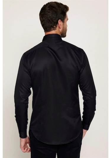 2'li Paket Siyah-beyaz Slim Fit Kolay Ütü Teri Emen Nefes Alan Doku Dört Mevsim Erkek Gömlek-33002 Siyah - Beyaz