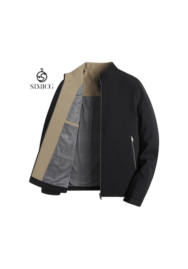 Erkek İlkbahar Ve Sonbahar Dik Yaka Düz Renk İş Günlük Bol Kesim Ceket Siyah